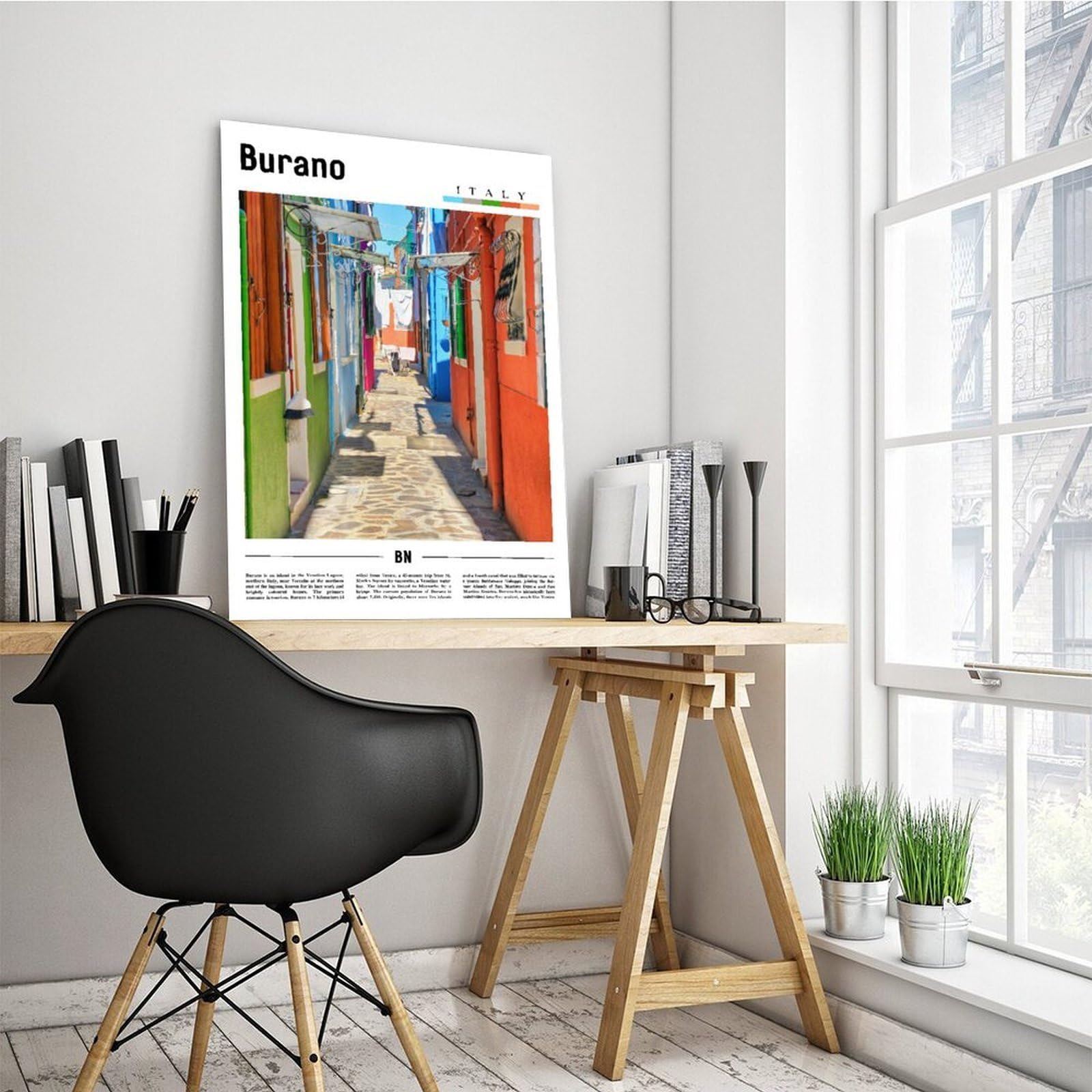 F I N U C B Burano Wenecja Włochy obrazy wydruki nowoczesna grafika do salonu współczesny obraz kuchnia biuro dom rama 12 x 18 cali (30 x 45 cm)