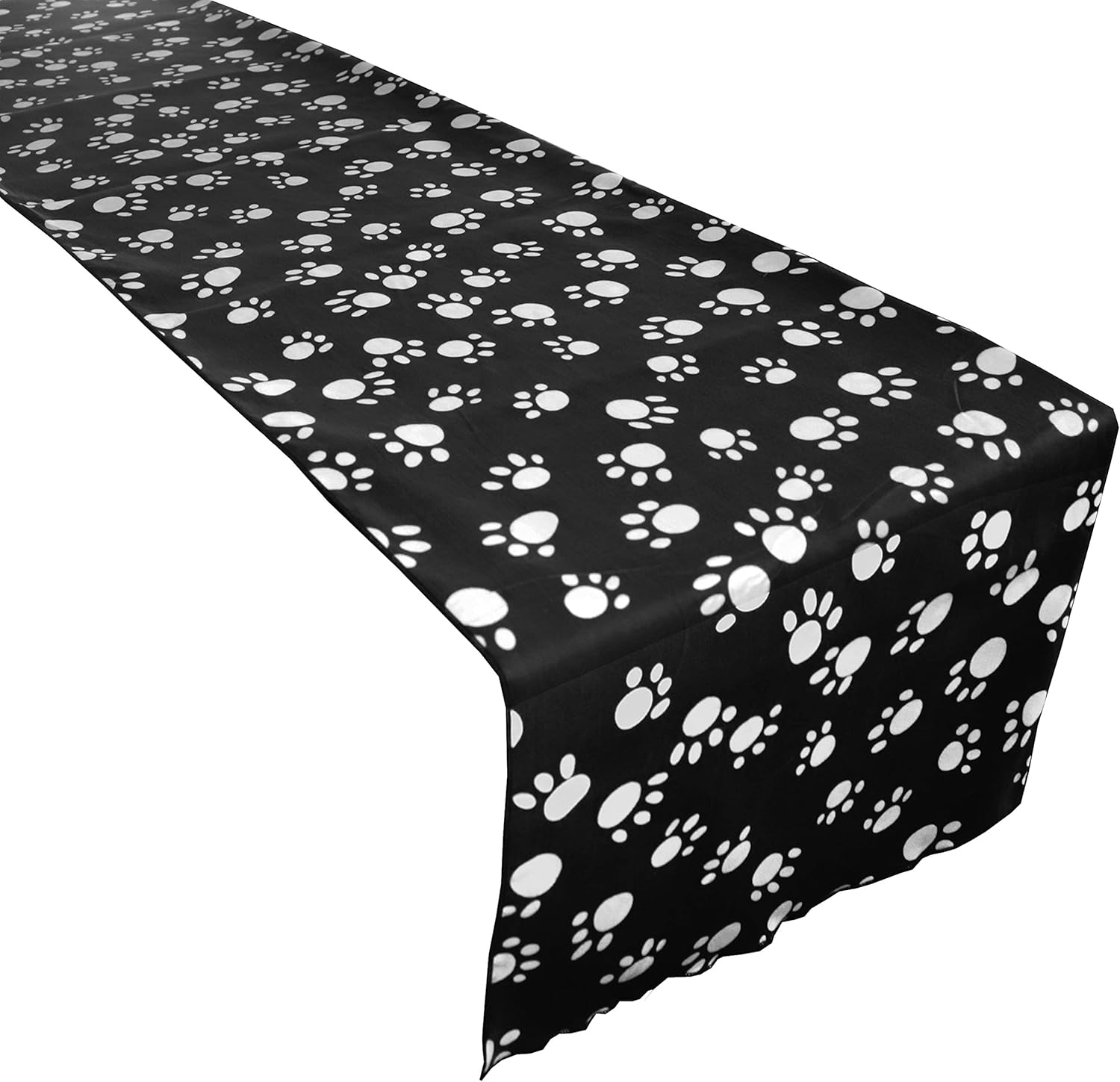 lovemyfabric Cotton Table Runner/Table Decor/Paw Prints Cotton Print for Dinner and Special Themed Events (12"X90", White Paw on Black)
