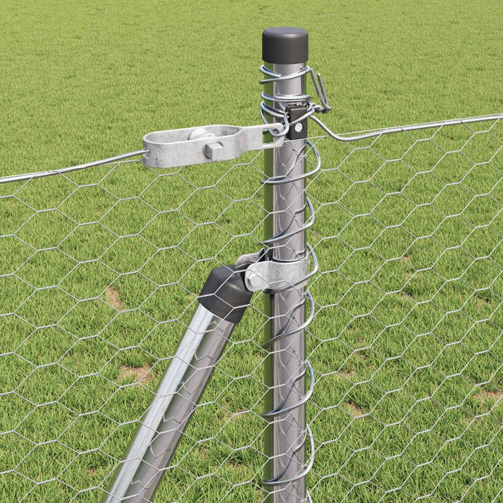 Płot ogrodowy ze stali powlekanej PCW, 1 x 25 m, srebrny, ze słupkami, wytrzymała siatka druciana dla kurczaków, ogrodu, zwierząt domowych, ochrona, rolka