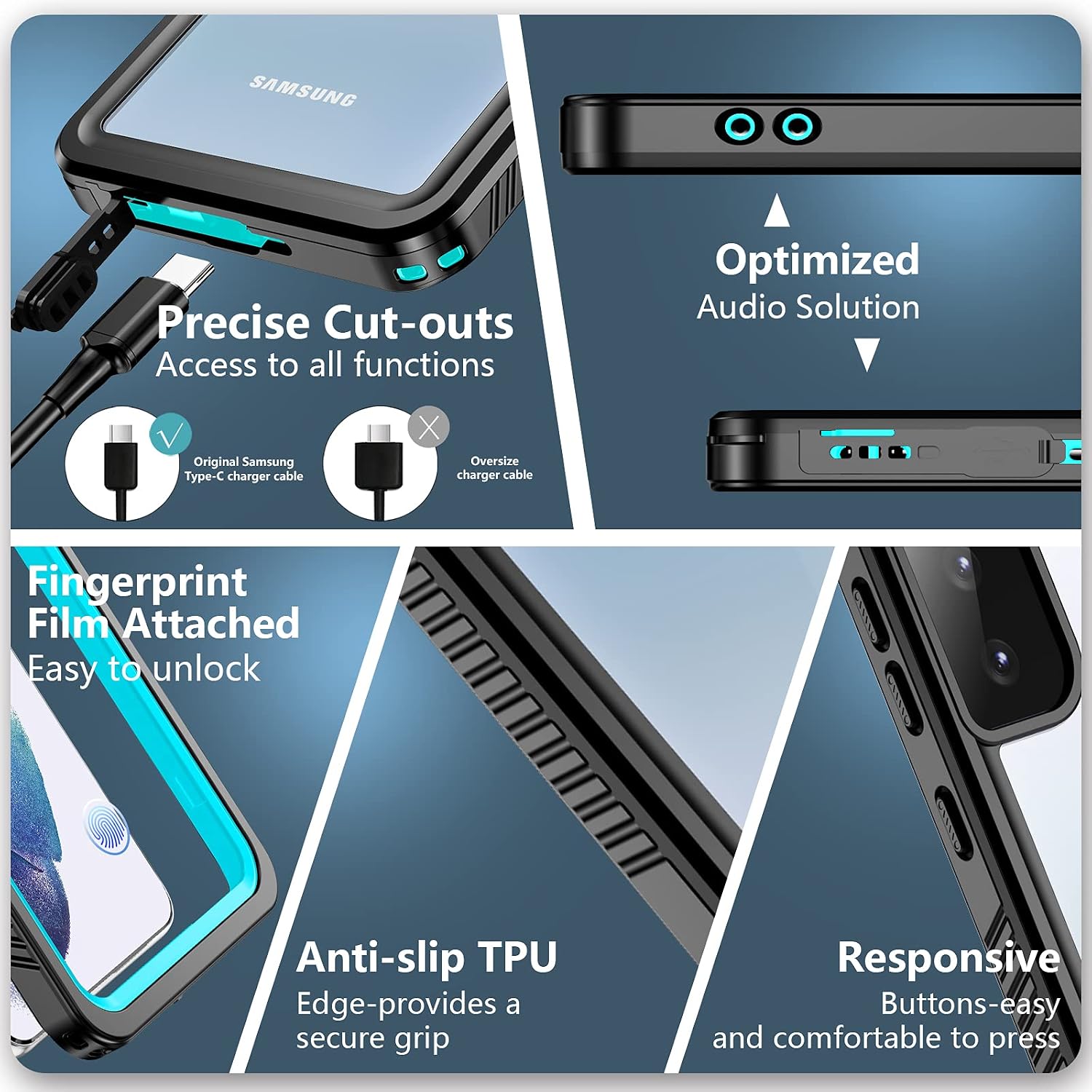 SPIDERCASE Designed for Samsung Galaxy S21 Plus Waterproof Case, Built-in Screen Protector Heavy Duty Protection Shockproof Anti-Scratched Cases for Samsung Galaxy S21 Plus 6.7" 2021, Teal/Clear