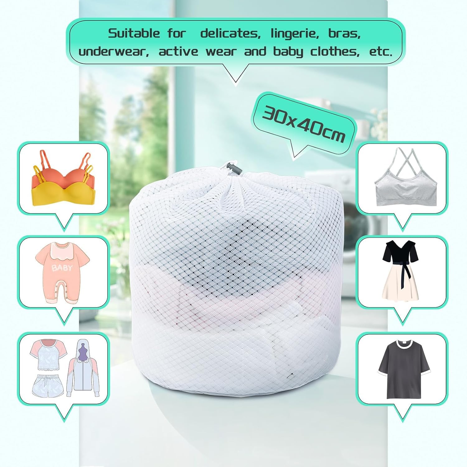 4 Filets à Linge 40x30cm Avec Cordon - Maille Fine, Lavage Machine | Protection Vêtements, Rangement - 2