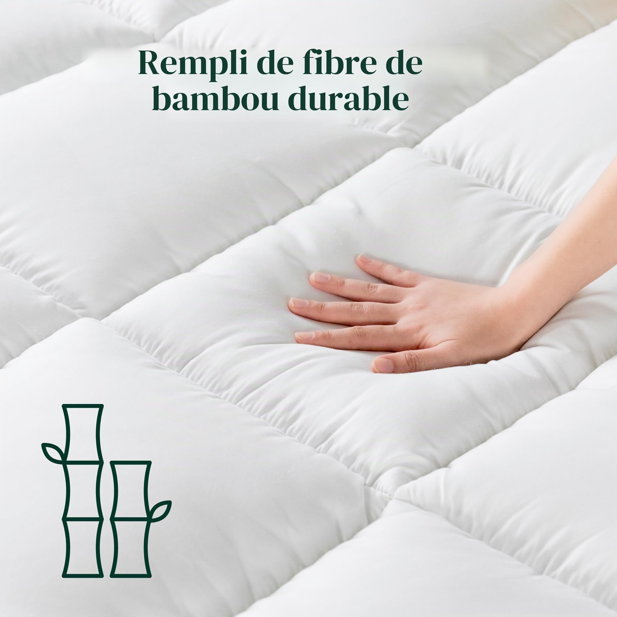 Zinus Surmatelas en Bambou 90 x 190 cm - Housse de Matelas matelassée avec surmatelas de 5 cm d'épaisseur - Lavable en Machine - Blanc
