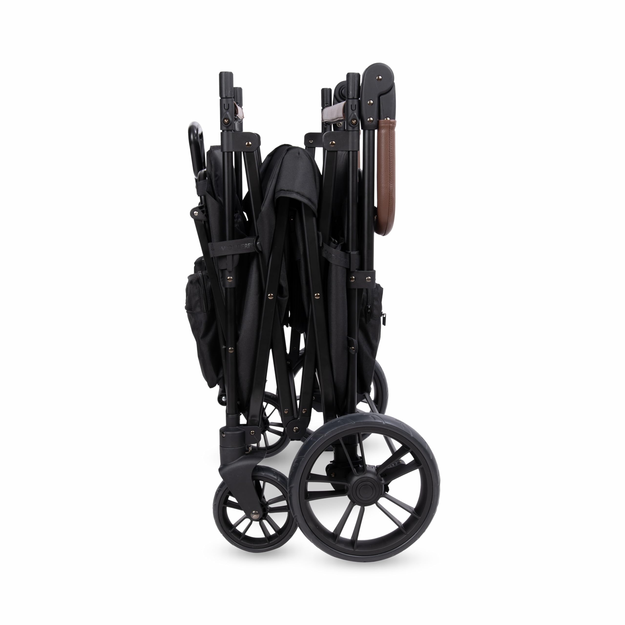 WONDERFOLD X4R Rev Passeggino Wagon (4 posti) – Passeggino pieghevole con cinture di sicurezza a 5 punti, sedili reclinabili e vano piedi, nero