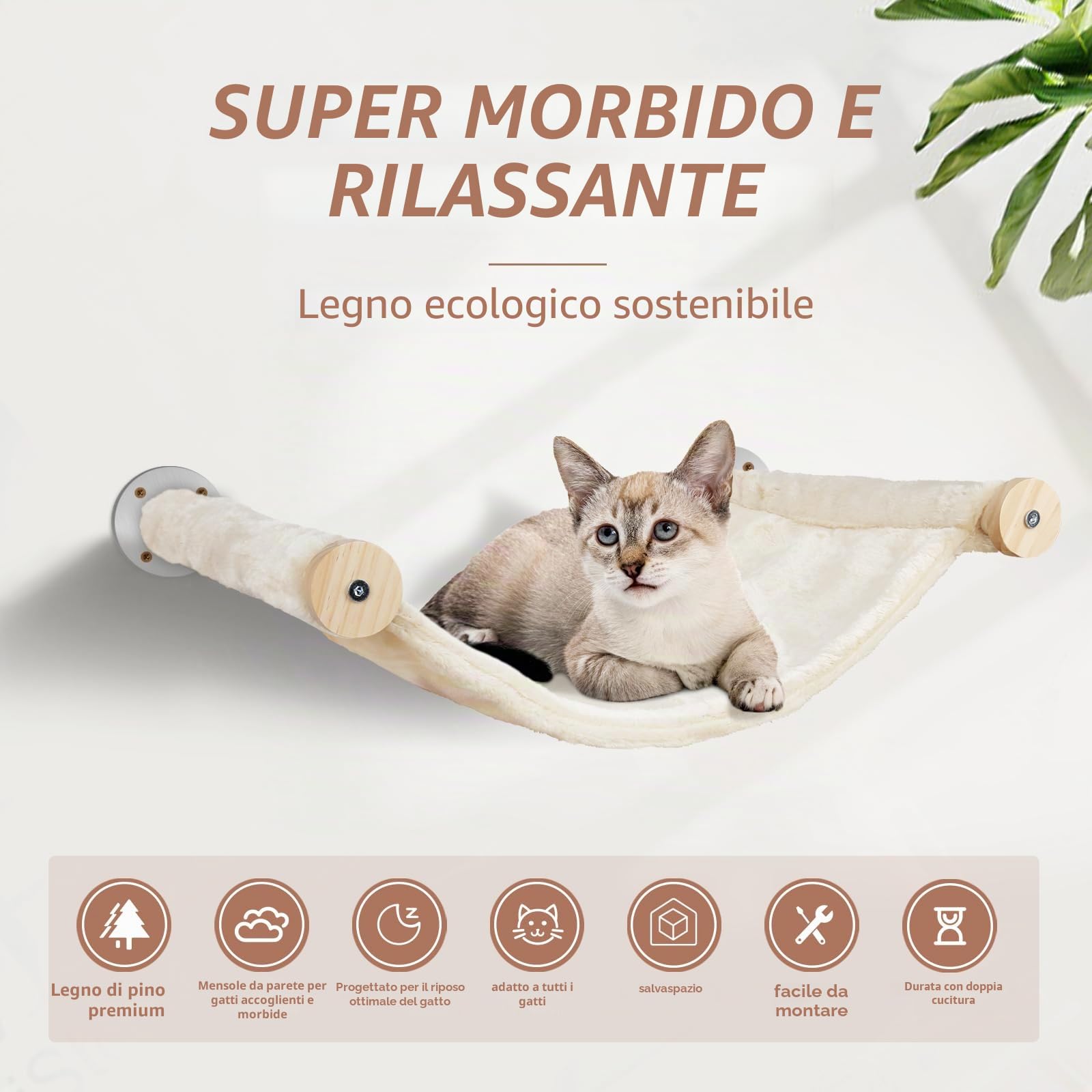 Set da parete per gatti con albero di gatto, elementi da parete per gatti, 5 pezzi, in legno massiccio massiccio
