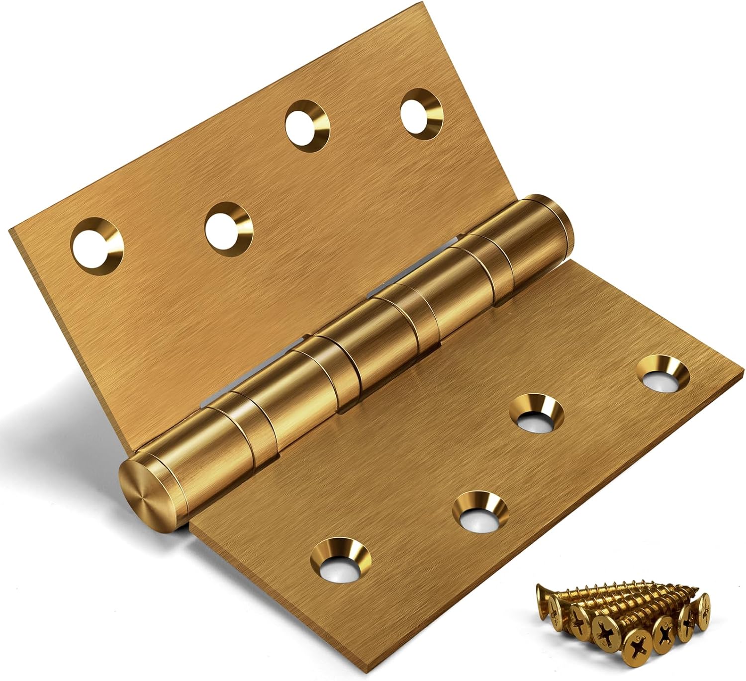 3 Pack Ball Bearing Door Hinges,4in x 4in Door Hinges,Heavy Duty Stainless Steel Door Hinges for Exterior & Interior Doors,Smooth and Quiet, Non Removable Pin (Brass)