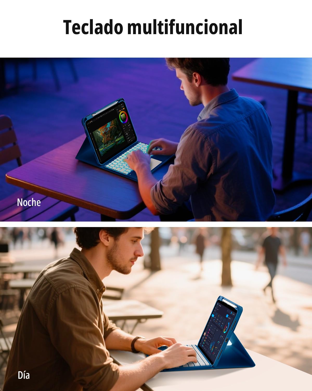 CACOE Funda con Teclado para iPad 11.ª Gen (A16) / 10.ª Generación (11/10.9 Pulgadas) 2025/2022, con Touchpad, Iluminación de 7 Colores, Magnético Desmontable Bluetooth, Azul Océano
