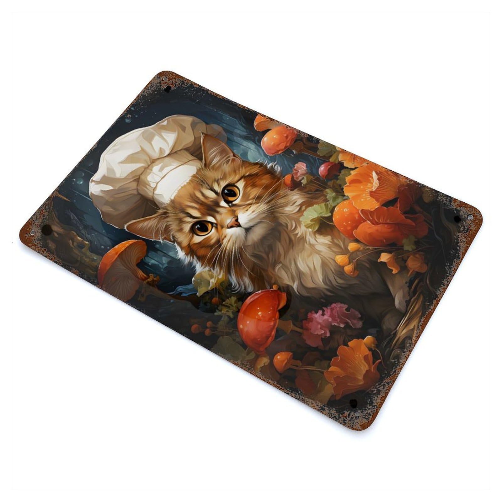 Garage Style Chef Cat Cooking Painting Rust Effect Tin Sign 11.8"x7.9", Farmhouse Wall Decor for Bar And Workshop