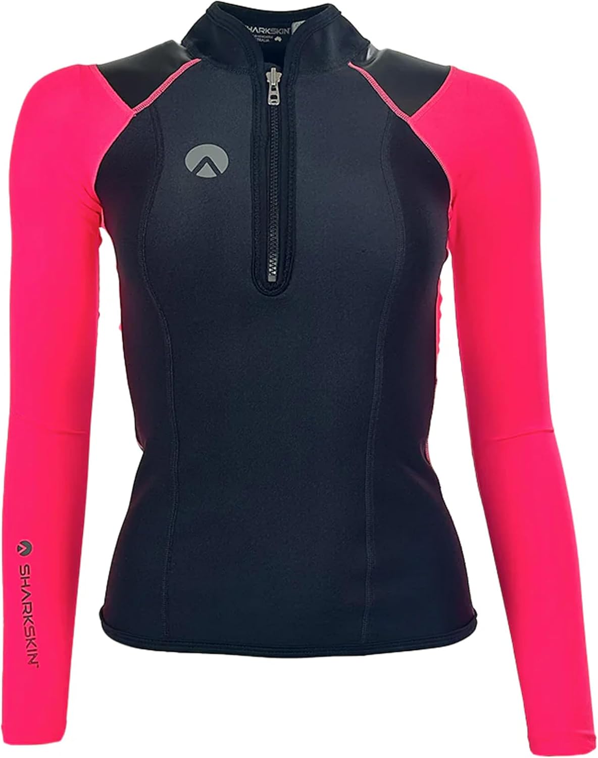Sharkskin Women's High-Performance Long Sleeve Top, Wetsuit with 3-Layer Windchill-Proof Fabric for Warmth and Comfort, Half-Zip Front, Surf Suit for Diving, Kayaking, Windsurfing, Pink, US0