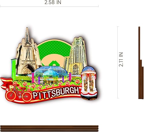Miniatura 3 de Imán de madera de Pittsburgh de Estados Unidos 3D para nevera, recuerdos coleccionables, decoración hecha a mano, artesanías 2
