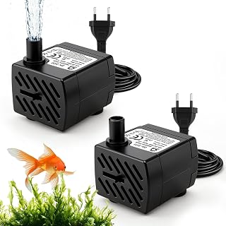 3W Mini Wasserpumpe 180L/H, 2 Stück Aquarium Pumpe Ultra Leise Mini Tauchpumpe, Einstellbare Springbrunnenpumpe Aquariumpumpe für Kleines Aquarium, Pumpe Katzenbrunnen, Fischbecken, Hydroponik