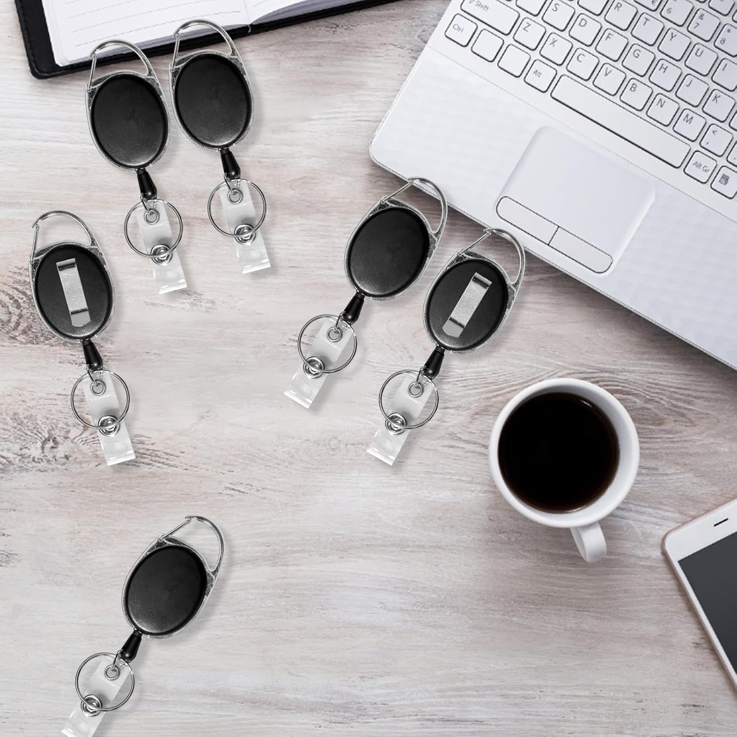 84 Packs Retractable ID Badge Holder Badge Reel Clips with Belt Clip and Key Ring Heavy Duty Retractable Keychain Black Name ID Badge Clip for Office Worker Doctor Nurse Employee (Black)