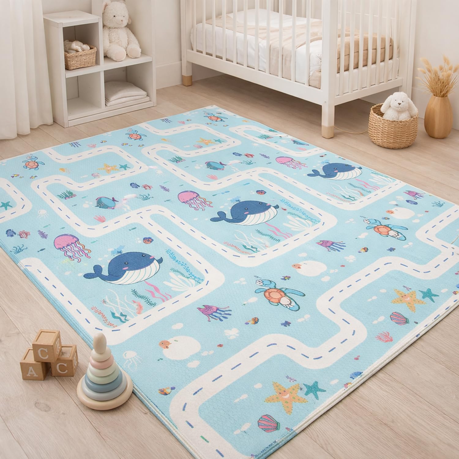 EASY HOME Reversible Baby Play Mat, Extra Large Babies Folding Mat, Waterproof and Portable Kids Floor Mat for Learning & Crawling, Foldable Soft Foam Mat for Kids (Size- 5x6.5 ft)