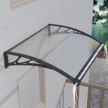 GUANSU Door Canopy with Gutter 120x80cm Polycarbonate Rain Cover for Porch | Blocks 90% UV & Heat, Snow/Sun Protection, 5mm Shatterproof PC Panel, Leak-Proof Door/Window Awning, Upgraded Brackets