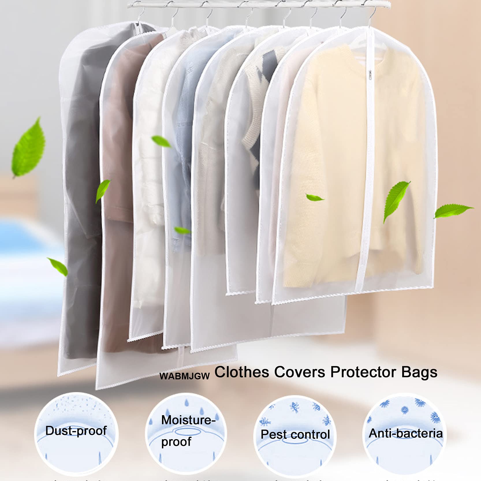 Fundas para Ropa Fundas para Ropa A Prueba De Polvo 10 Piezas, Bolsas para Ropa lúcidas Colgantes con Cremallera, Protector De Bolsas para Ropa Antiácaros De Fácil Cuidado,One Color-60x100cm