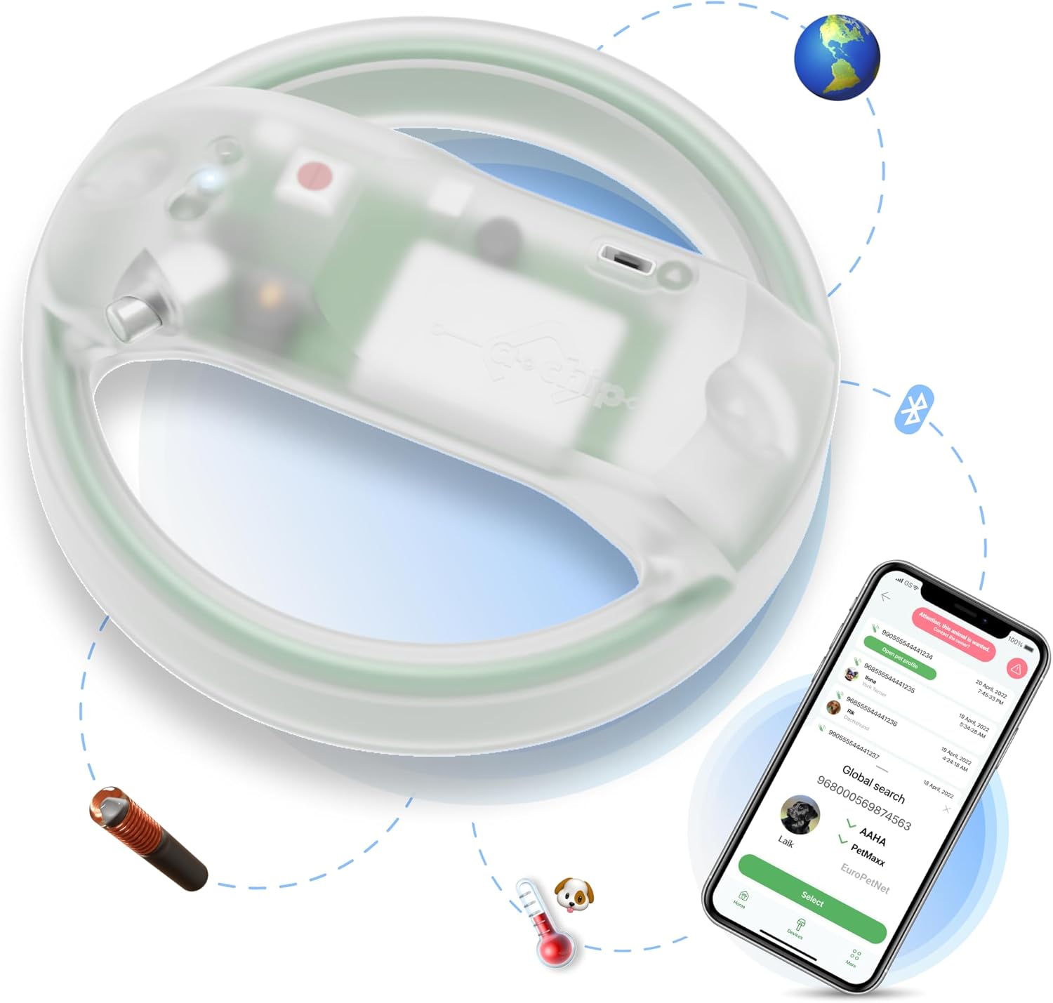 Microchip Scanner - RFID Reader - Chip Pet Scanners with Registration and Temperature Monitoring Seamless Animal ID Integration for Animals, Dogs, Cats, Puppy, Kitten (Display)