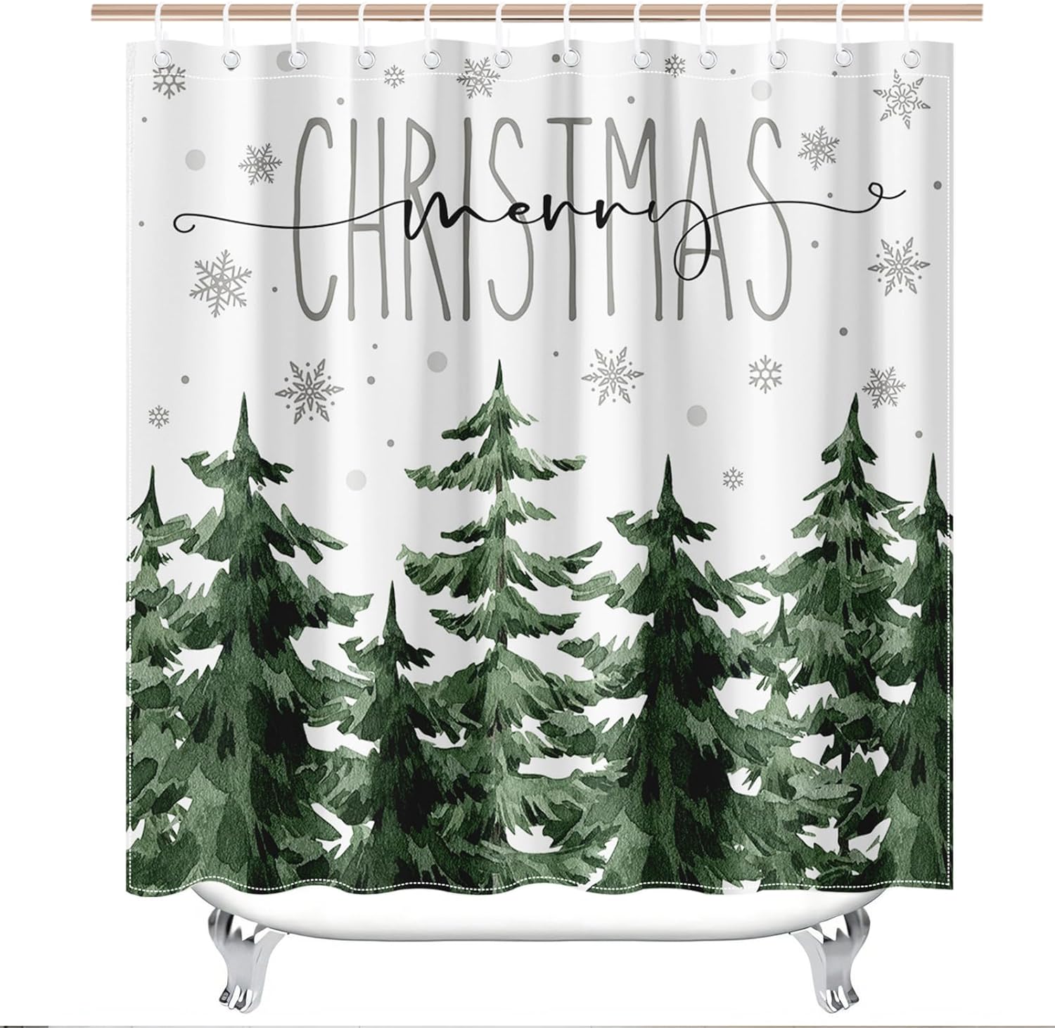 Mocsicka Winter Pine Tree Shower Curtain Set for Bathroom, 4Pcs Christmas Winter Forest Scene Bathroom Sets with Non Slip Rugs, Toilet Lid Cover, Bath Mat, Shower Curtain, Bathroom Decor with 12 Hooks