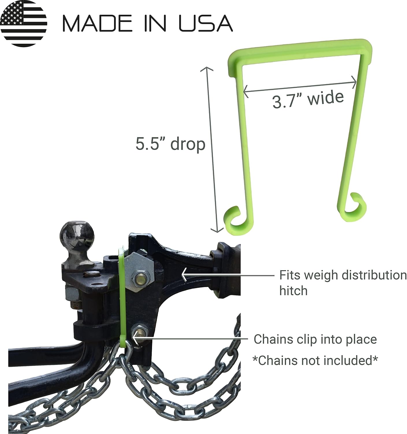 GR Innovations Safety Chain Hanger for Trailer Hitch - Easy Install RV Accessories - Keeps Chains Off Road While Towing - Made in USA - Stop Sparks - Weight Distribution
