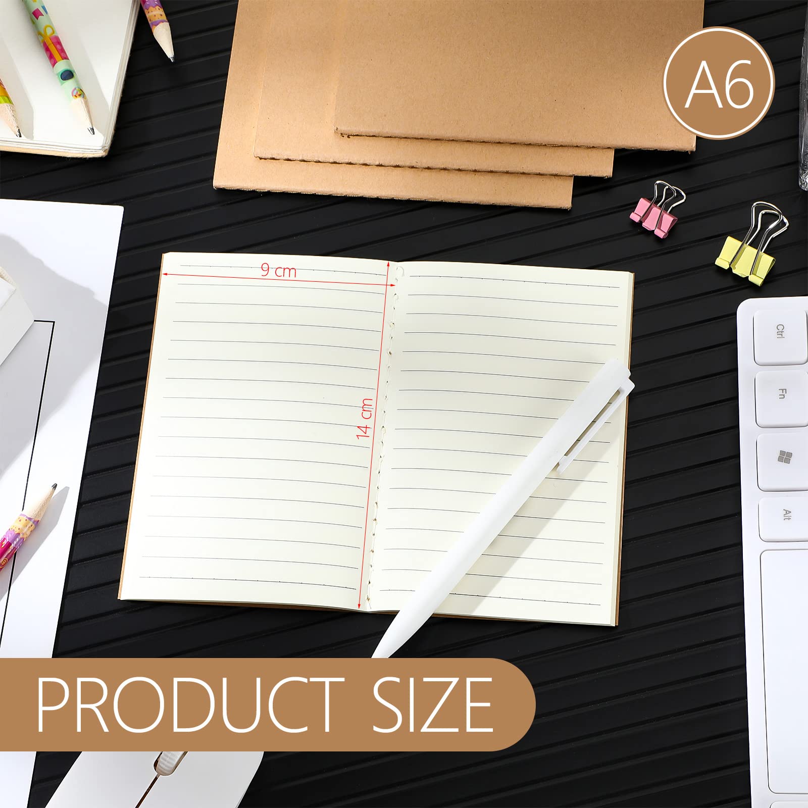 Tenare 30 Pcs A6 Notebooks Lined Bulk Blank Cover Journal Mini Notepads School Small Notebooks 60 Pages/ 30 Sheets Travel Pocket Notebooks for Memo Diary Office Supplies 5.51 x 3.54'' (Kraft Brown) - Image 2