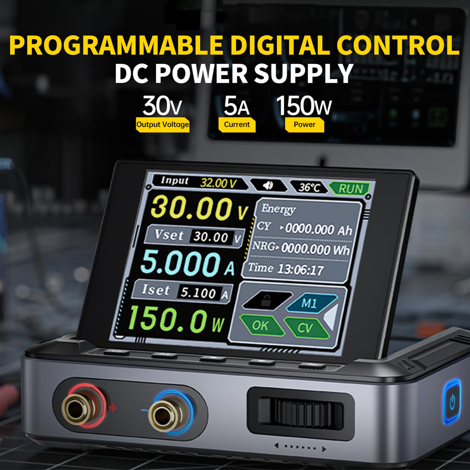Zasilacz laboratoryjny 30 V 5 A CNC DC zasilacz laboratoryjny 0-30 V 0-5 A zasilacz laboratoryjny 2,8 cala IPS, wejście PD/QC/DC, wyjście napięcia stałego i prądu stałego, komputer stacjonarny