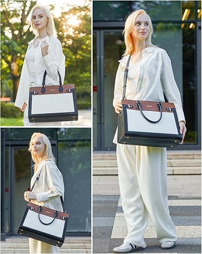 Miniatura 2 de LOVEVOOK Bolsa de trabajo para laptop de 15.6 pulgadas para mujer, maletín para computadora de negocios, bolsa de mano de piel sintética impermeable