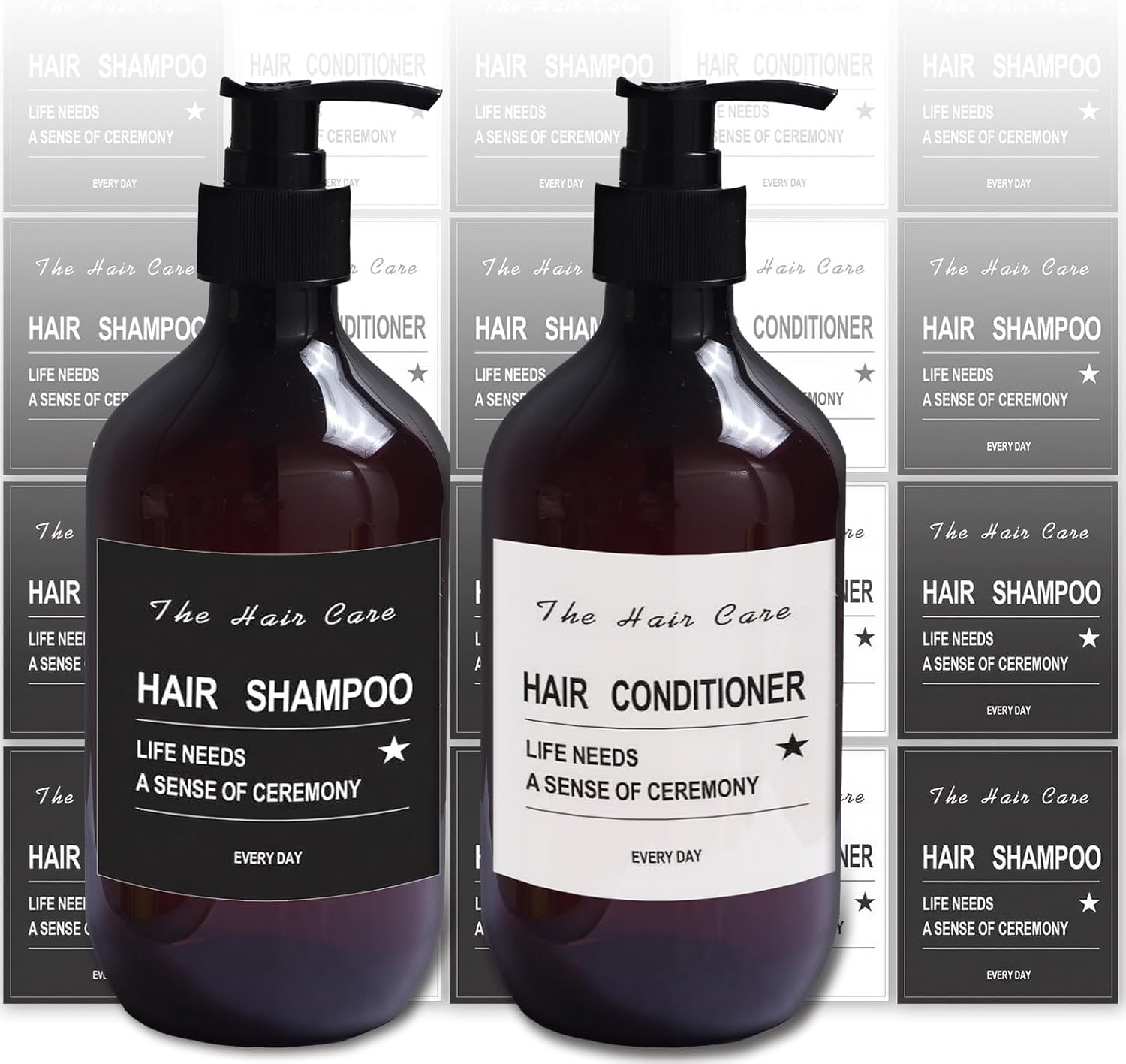 Set di 4 dispenser di sapone con pompa, 500 ml, marrone, dispenser di sapone per mani e piatti, dispenser di sapone in plastica con pompa, per piatti, liquidi, lavello da cucina, bagno, con etichette