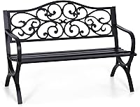 Sophia & William 50" Cast Iron Outdoor Garden Bench with Floral Backrest - Rust-Resistant Patio Park Seat for Yard Porch Lawn, Black
