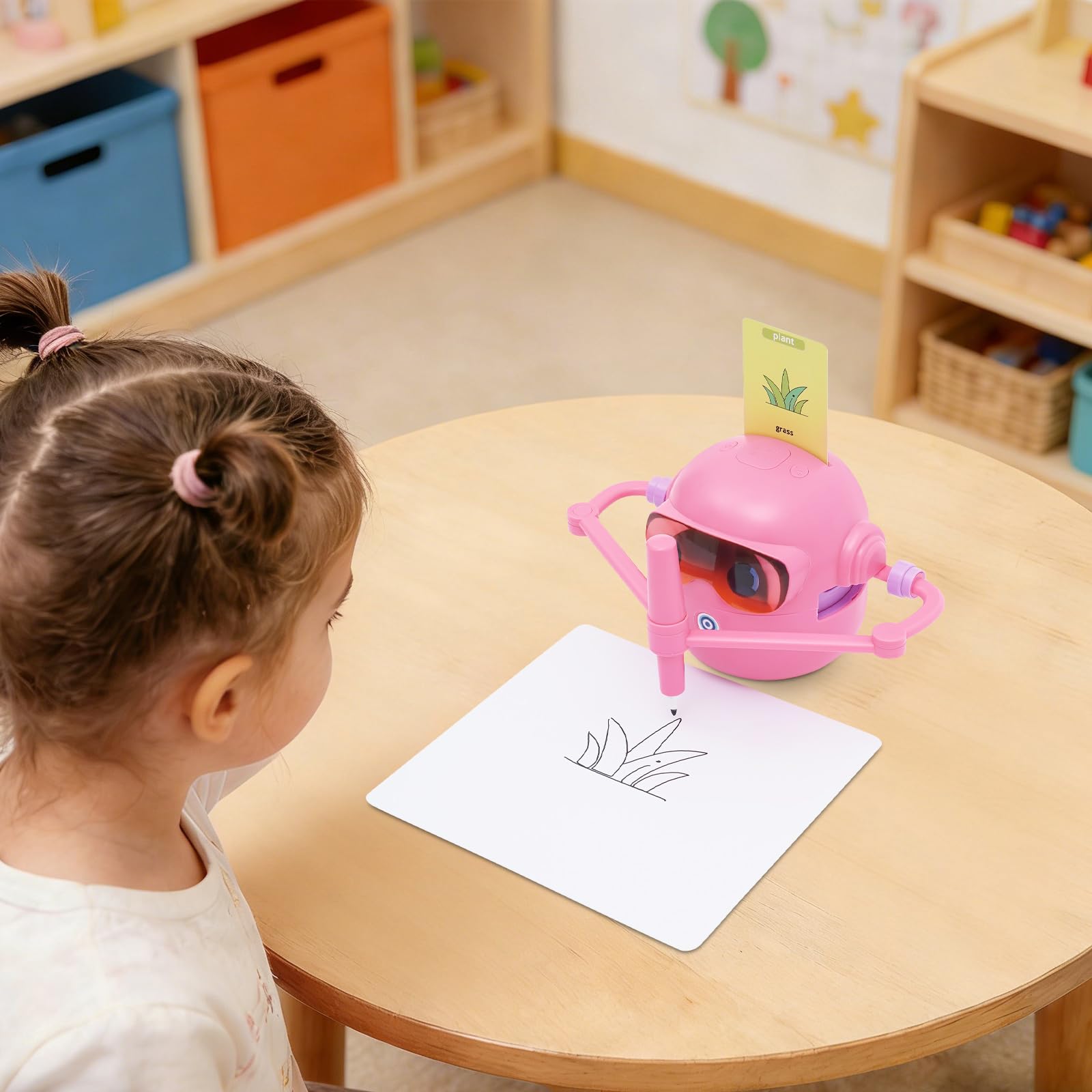 Zeichenroboter Für Kinder, Lernspielzeug Zum Zeichnen | Mit 100 Karten & 12 Farbstiften, Automatische Zeichenfunktion, ABS-Material Rosa, Für Kinder Von 3 Bis 10 Jahren