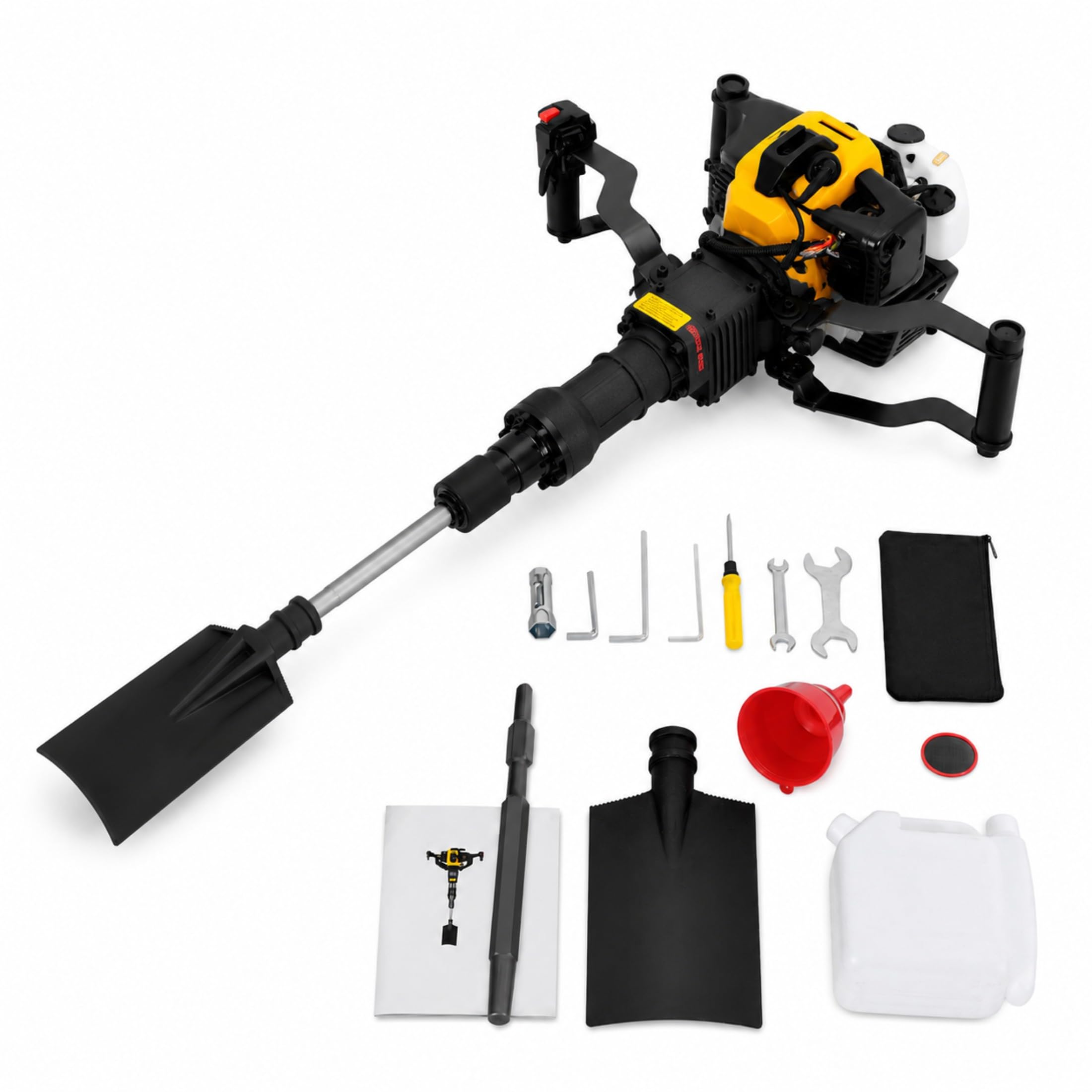 52CC 2-Stroke Tree Digger 1900W 6500RPM, Petrol Handheld Garden Digging Machine Excavator with Shovel for Farm Landscaping Forestry Planting