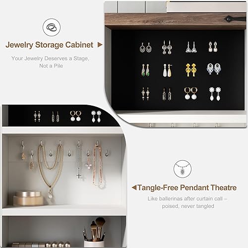 Miniatura 8 de Tocador de maquillaje estilo granja con luces y espejo deslizante, mesa de tocador con superficie de cristal y estación de carga, almacenamiento