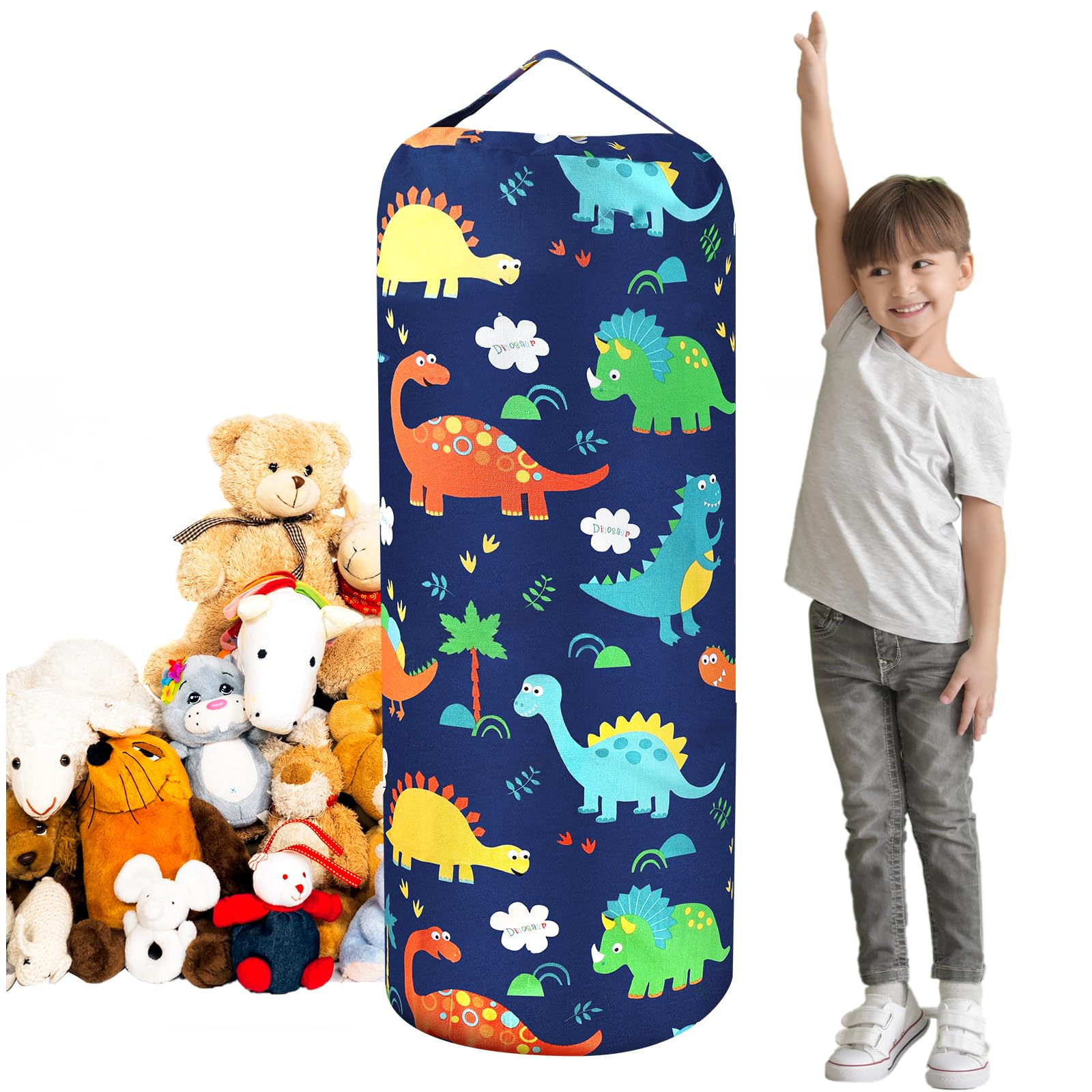 Sillón Puff Infantil, Funda para Puf de Almacenamiento de Animales de Peluche para Niños, Funda Organizadora de Juguetes de Lona de Algodón Suave, para Niños y Niñas-Verde