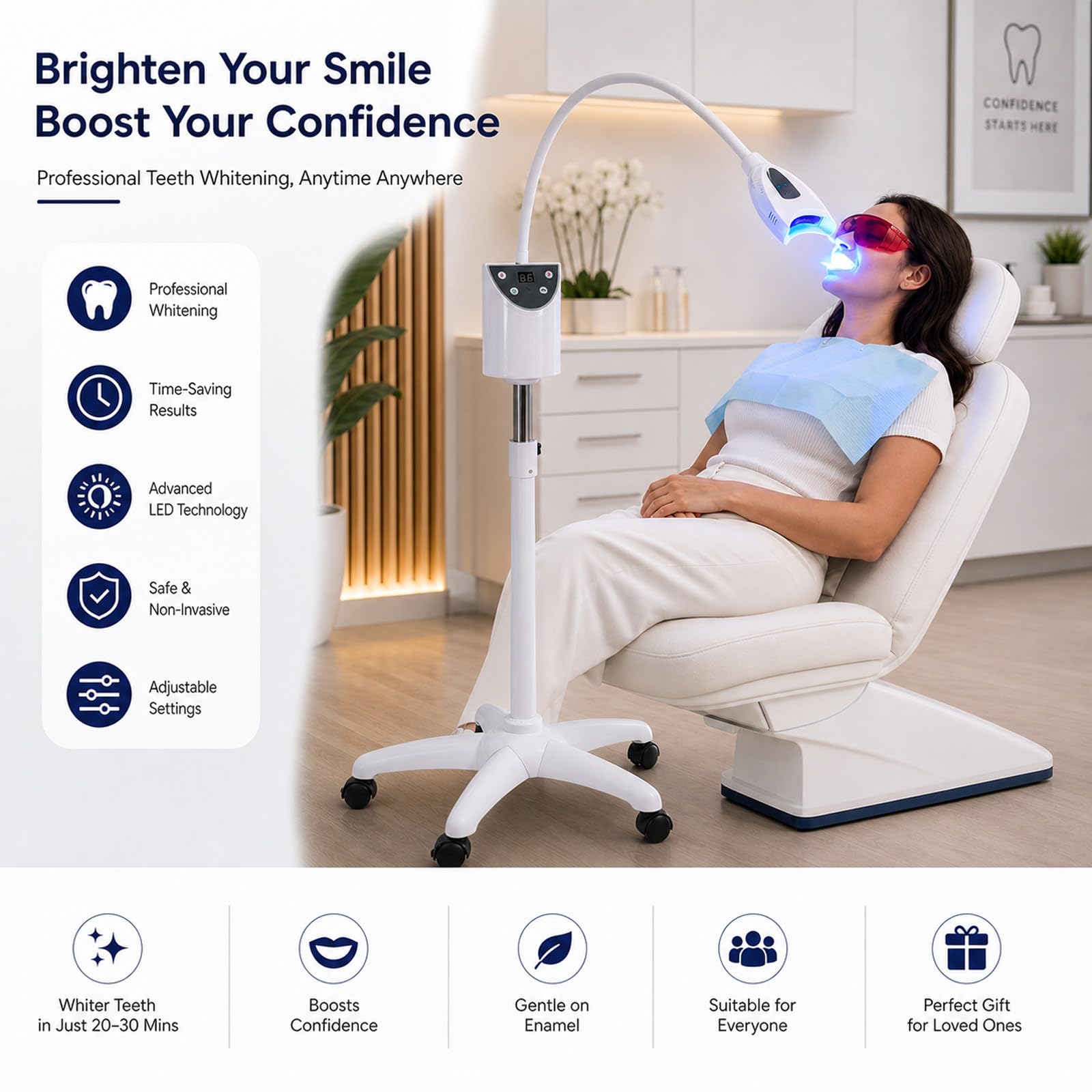 Zahnbleaching LED-Lampe 140W, lámpara de blanqueamiento Dental Profesional, Altura Ajustable y luz fría LED con Cuello de Cisne Flexible, para clínicas dentales y Salones de Belleza