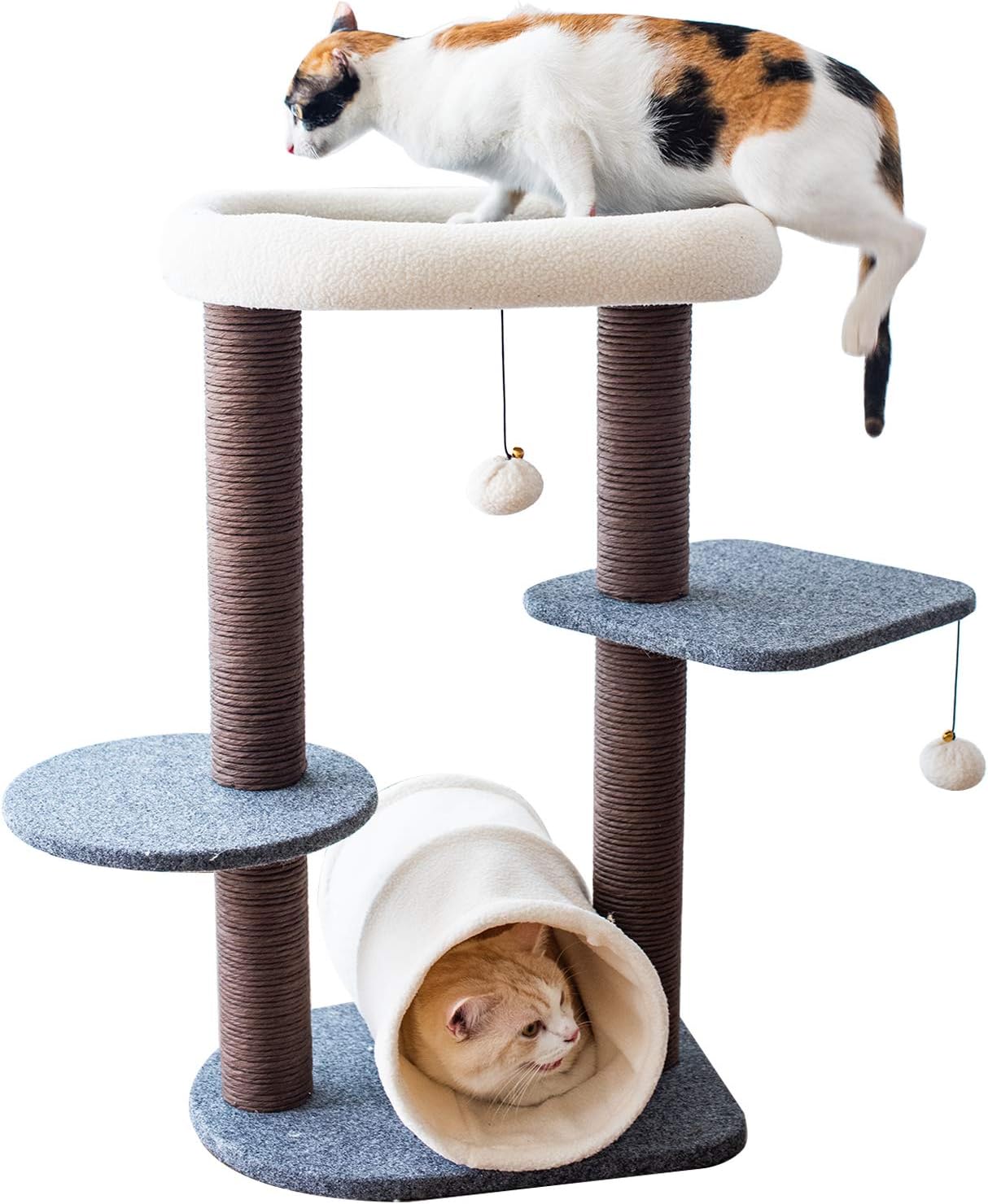 PetPals Cat Tree Cat Tower for Activity with Tunnel and Toy Ball, Gray