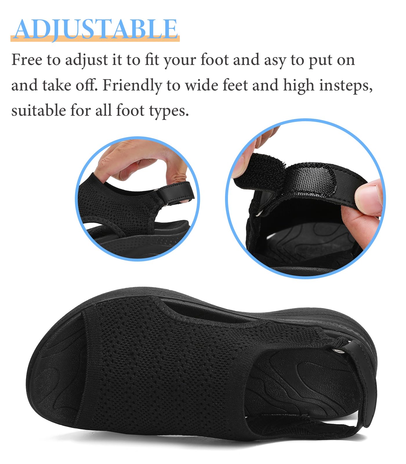 Orthopädische Damen-Sandalen mit Fußgewölbeunterstützung, offener Zehenbereich, verstellbarer Knöchelriemen