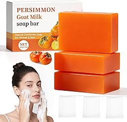 Lot de 3 Savon au Kaki, Savon Naturel au Kaki, pour le Nettoyage et le Soin de la Peau du Visage et du Corps,Filtre à Bulles Offert