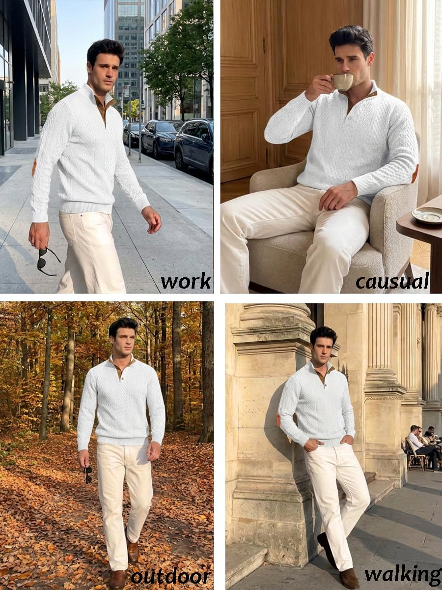 Mens Casual Knitted Pullover Sweater Stand Collar Vintage Button Sweaters image 5
