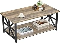 GreenForest 39 Inch Farmhouse Coffee Table with Round Corners, Storage Shelf, Space-Saving Design, Easy Assembly - Gray Wash Living Room Center Table