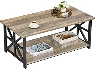 GreenForest 39 Inch Farmhouse Coffee Table with Round Corners, Storage Shelf, Space-Saving Design, Easy Assembly - Gray Wash Living Room Center Table