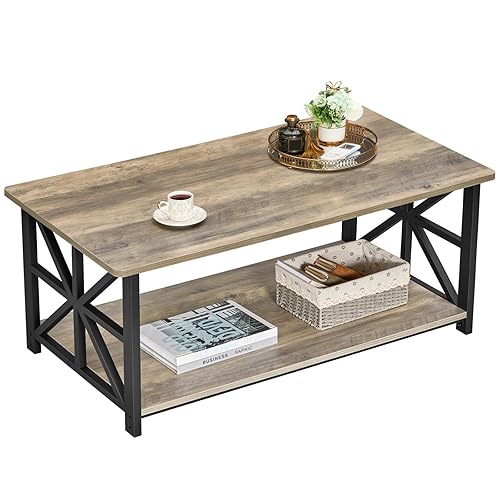 GreenForest Coffee Table for Living Room with Round Corners Farmhouse