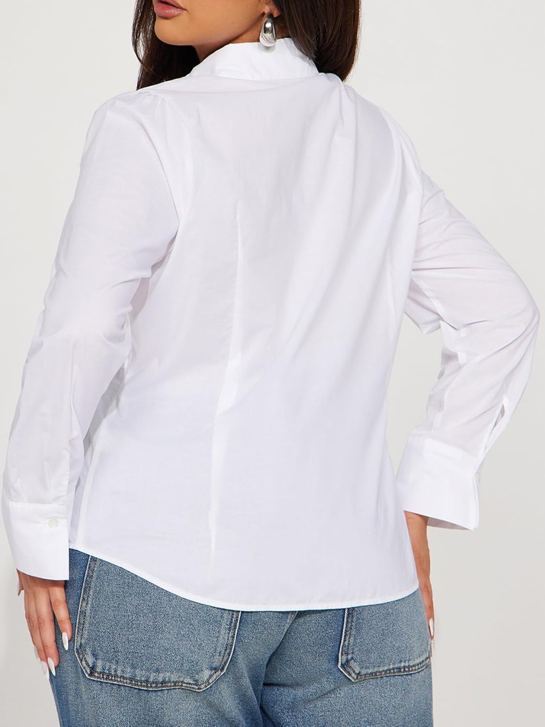 Women's Long Sleeve Button Down Shirt, Cinched Waist Blouse, Casual & Office Wear Tops - Image 7