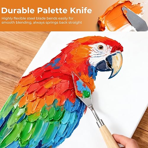 Miniatura 6 de Nicpro Juego de 26 pinceles de pintura, pinceles profesionales con cuchillo de paleta y rollo de tela, pinceles de pintura artística para pintura