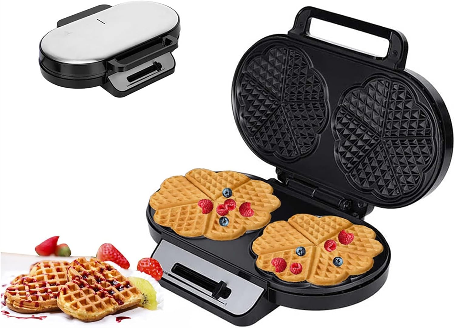 Heart Waffle Maker - Create Perfectly Golden Non-Stick Heart-Shaped Waffles With Adjustable Browning Control - Electric Waffle Griddle Iron