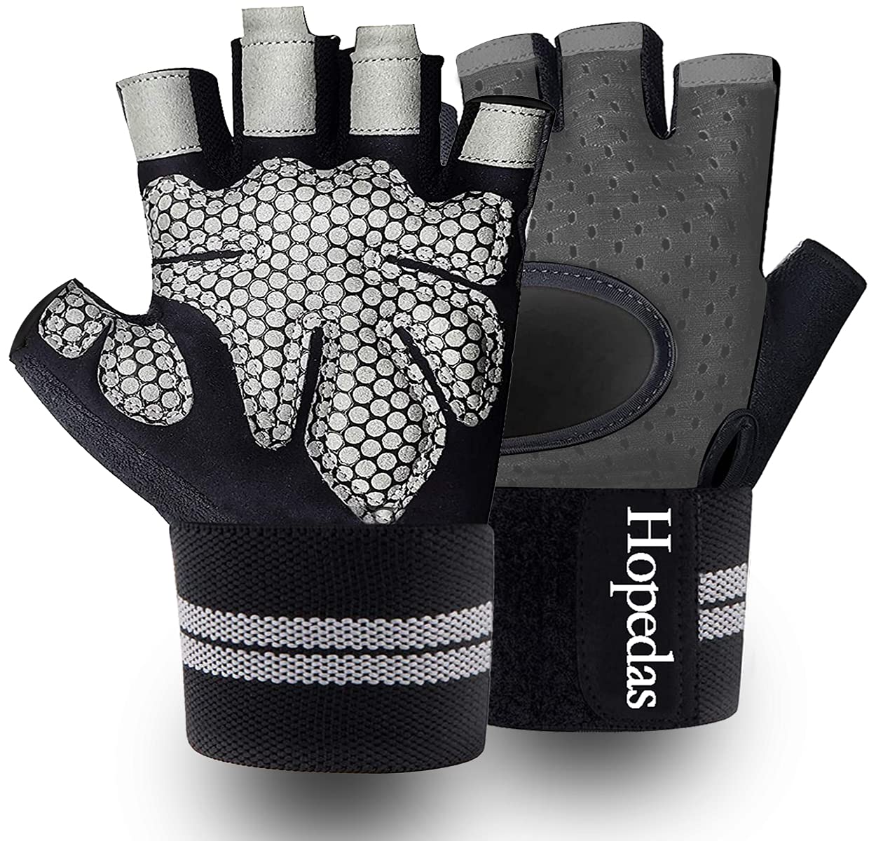 Hopedas Workout Gloves Weight Lifting Gloves with Wrist Support for Men & Women,Breathable Exercise Gloves Sports for Training,Fitness, Gym,Pull ups，Full Palm Protection，Gray