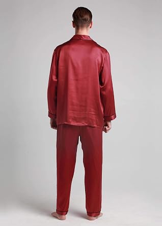 LilySilk Silk Pajamas for Men Long Sleeve Lounge Soft Comfortable Contrast Trim 100% Silk