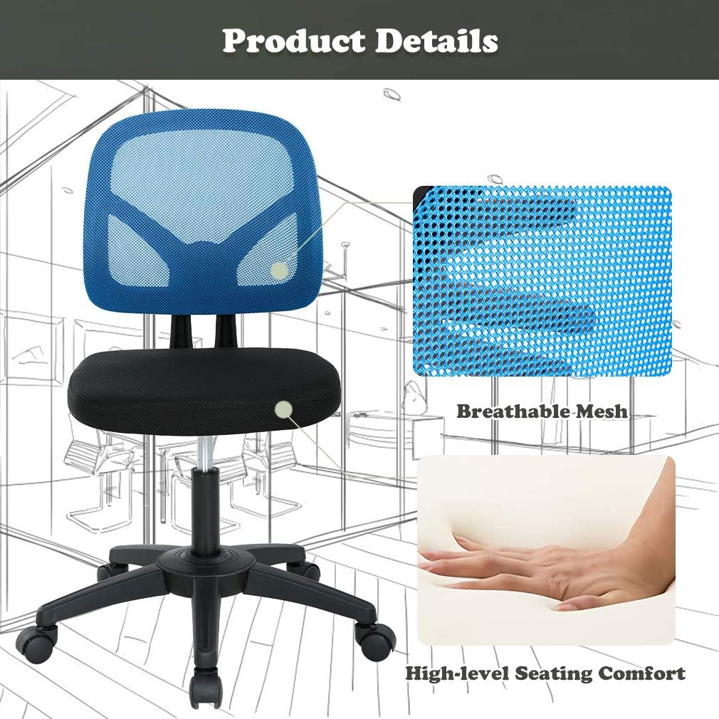 Ergonomic Office Chair Mesh Computer Chair with Lumbar Support Mid Back Desk Chair Adjustable Swivel Rolling Task Chair for Adults(Blue)