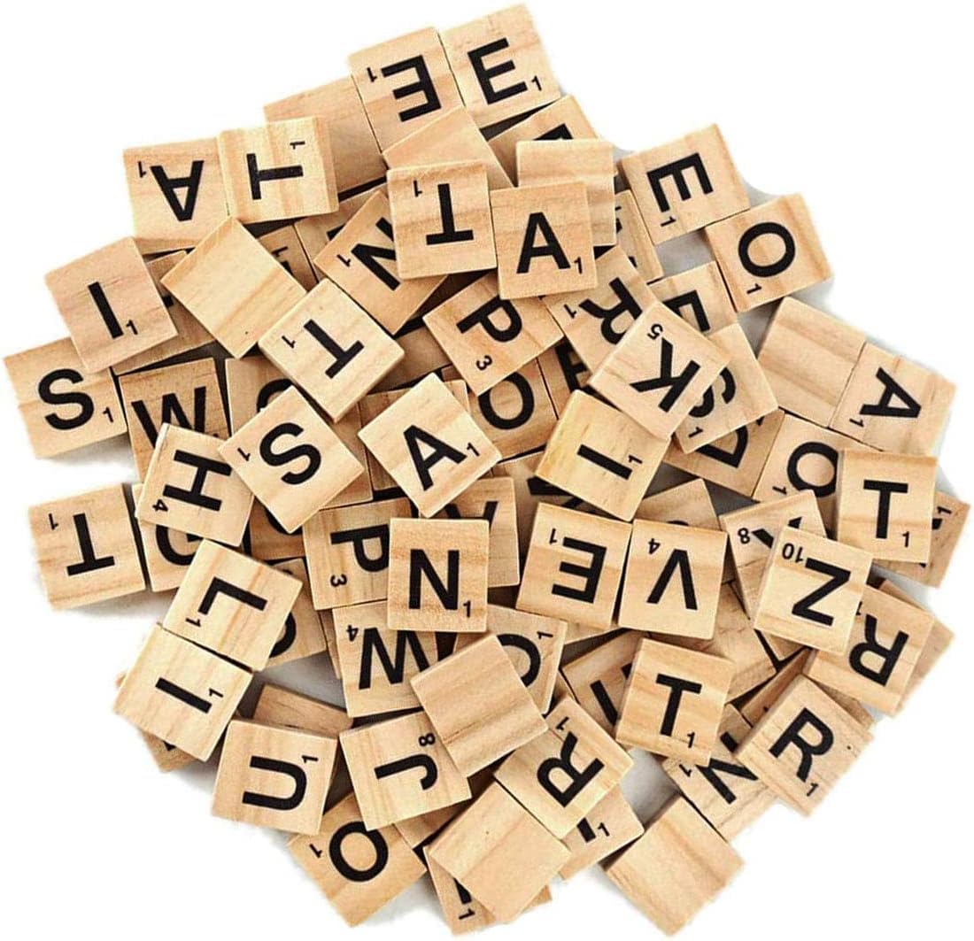 LATRAT 100 Pieces Scrabble Wooden Letters for Wedding Frame and Wall Art Random Letters