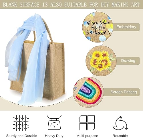 Miniatura 5 de Sanwuta 50 bolsas de arpillera a granel de yute con laminado reutilizable de verano en blanco para madre, profesor, dama de honor, boda, compras,