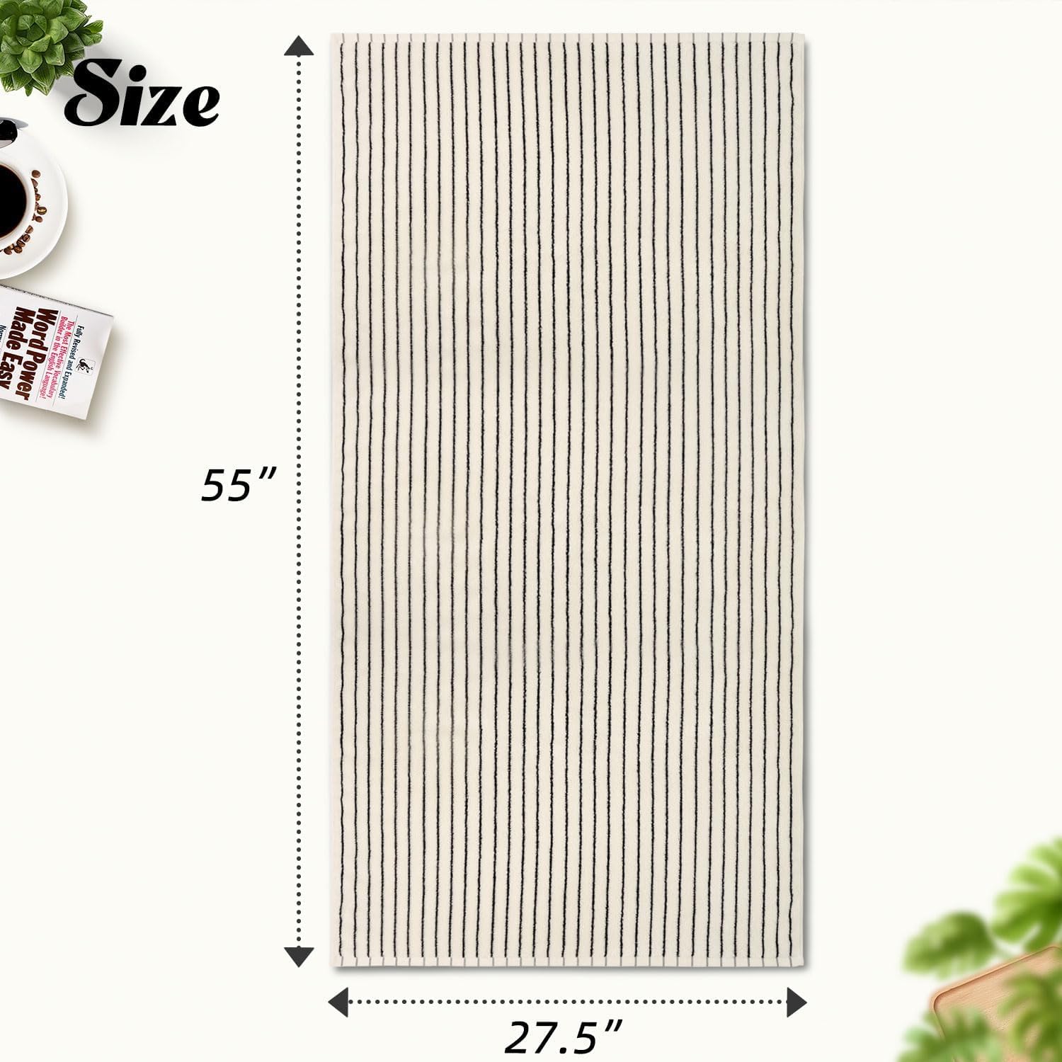 Lot de 2 serviettes de bain à rayures noires et blanches, grandes serviettes à séchage rapide, 69,8 x 139,7 cm, style rustique pour salle de bain, piscine, douche