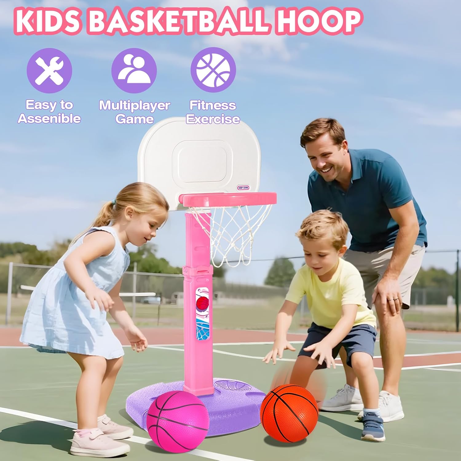 AOKESI Toddler Pink Basketball Hoop Indoor Outdoor Age 1-3, Adjustable Kids Mini Basketball Hoop Outside, Girls Basketball Goal Sport Toys for 1 2 3 4 5 Year Old Baby Girl Birthday Gifts image 4 of 9 B0F7QYFL2K