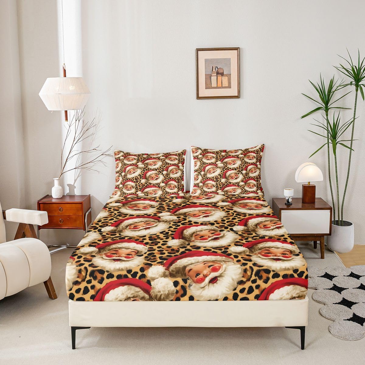 Erosebridal Cartoon Santa Claus Fitted Sheet Full Size ∣