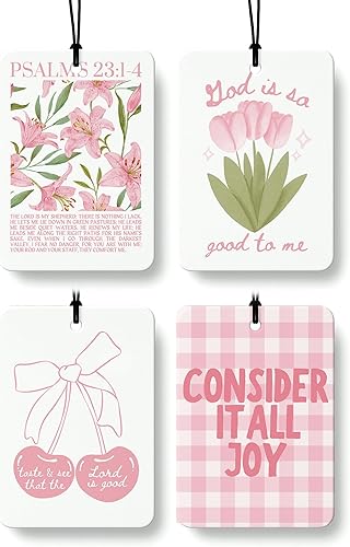 Miniatura 18 de Coquette - Ambientador cristiano para automóvil, 4 unidades, retro verde salvia, ambientador colgante religioso para autos, armario, cajón, libros,